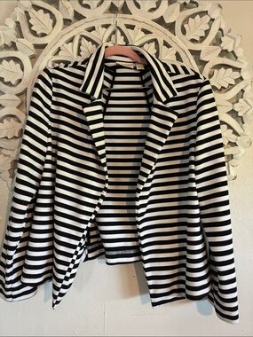 Chico's Black & White Striped Open-Front Blazer